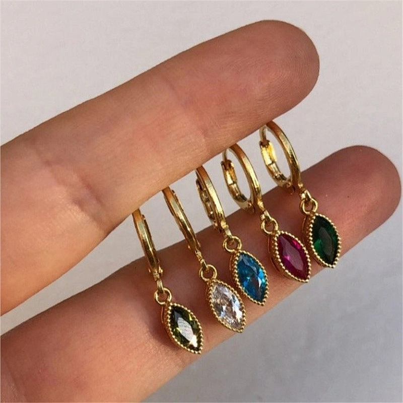 Brass Oval Shade Earring Zircon Laided Jewelry Multicolor
