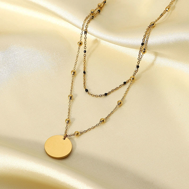 Bead Chain Necklace Steel Disc Pendant Necklace Jewelry