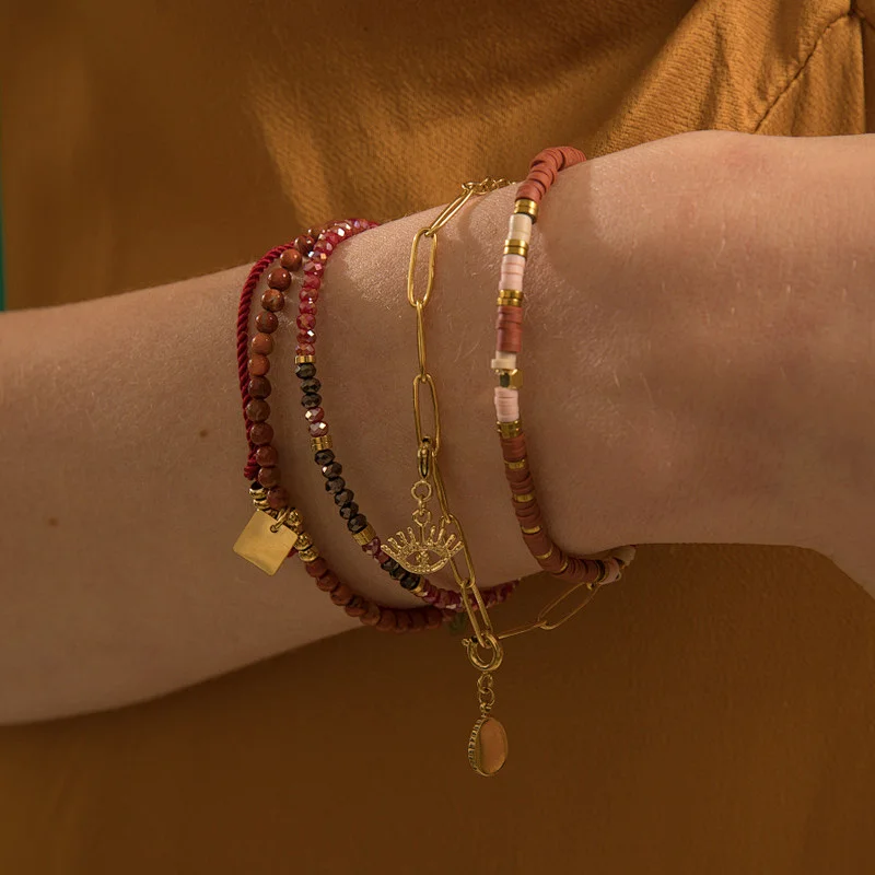 Polyester Twisted Rope Bracelet Square Steel Charms Jewelry