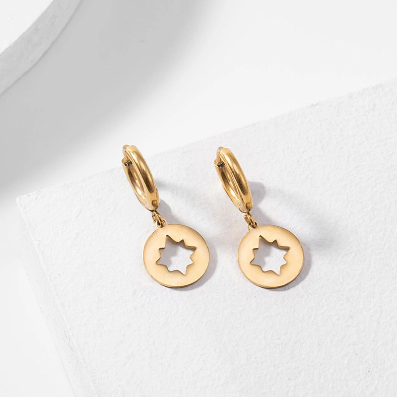 Fashion Stainless Steel Hollow Pentagram Earrings