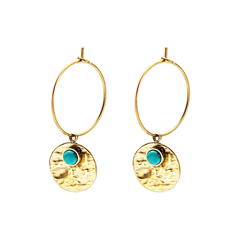Stainless Steel Earrings Icon Shape Inlaid Turquoise Jewelry
