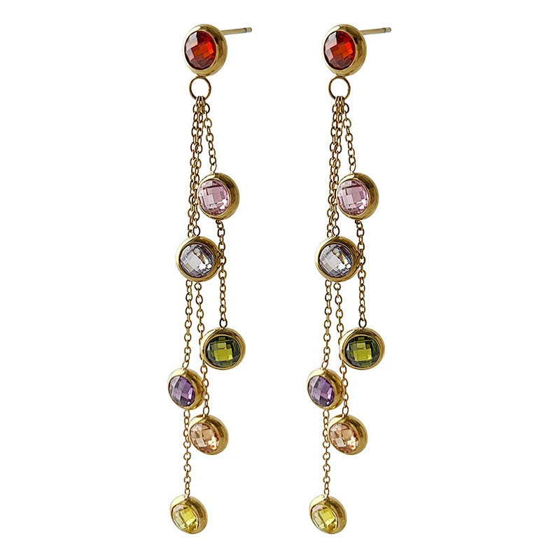 Stainless Steel Zircon Earrings Long Tassel Design Earrings