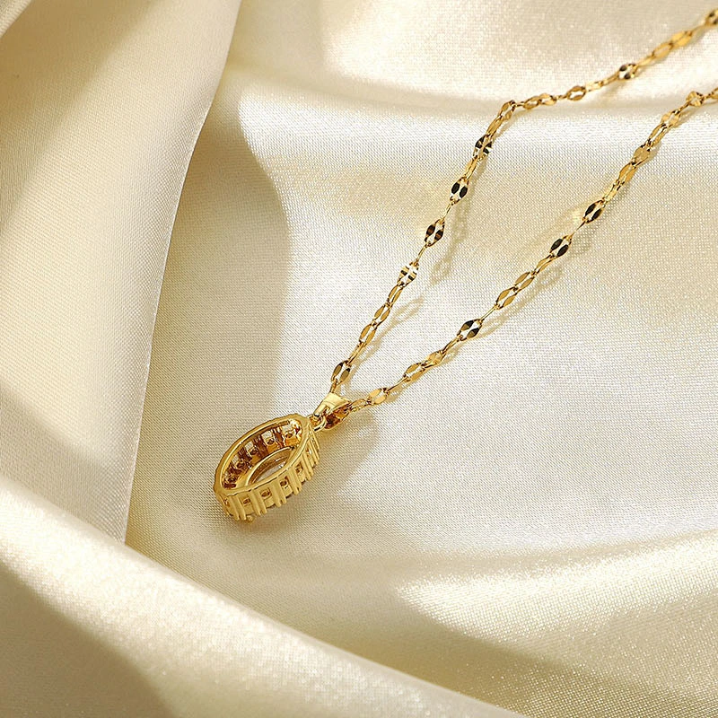 Stainless Steel White Cubic Zircon Pendant Necklace Women