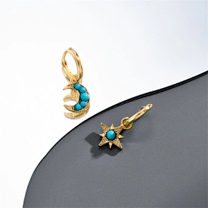 Brass Moon Shade Earring Turquoise Laided Jewelry