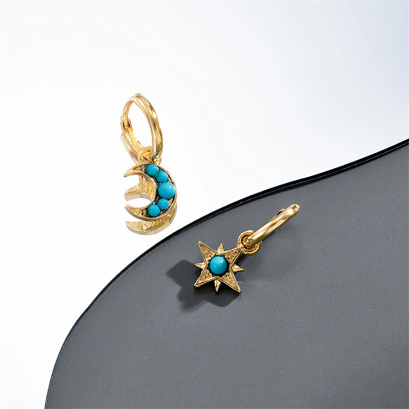 Brass Moon Shade Earring Turquoise Laided Jewelry