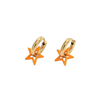 Orange Star Pendant Earrings Hollow Hoop Earrings