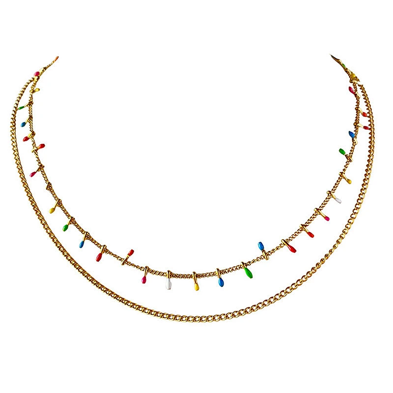 Titanium Steel Color Double Layer Bohemia Clavicle Chain Necklace
