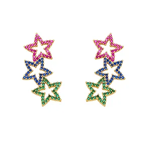 Heart Star Gold Plated Copper CZ Stone Women Girls Earrings