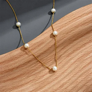 Minimalist Pearl Gold Color Chain Necklace Women Gift