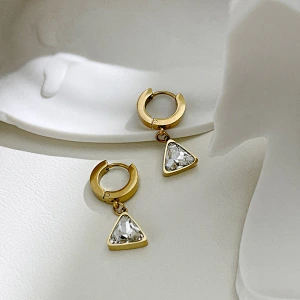 18K Gold Triangle Earrings Zircon Pendant Hoop Earrings Women