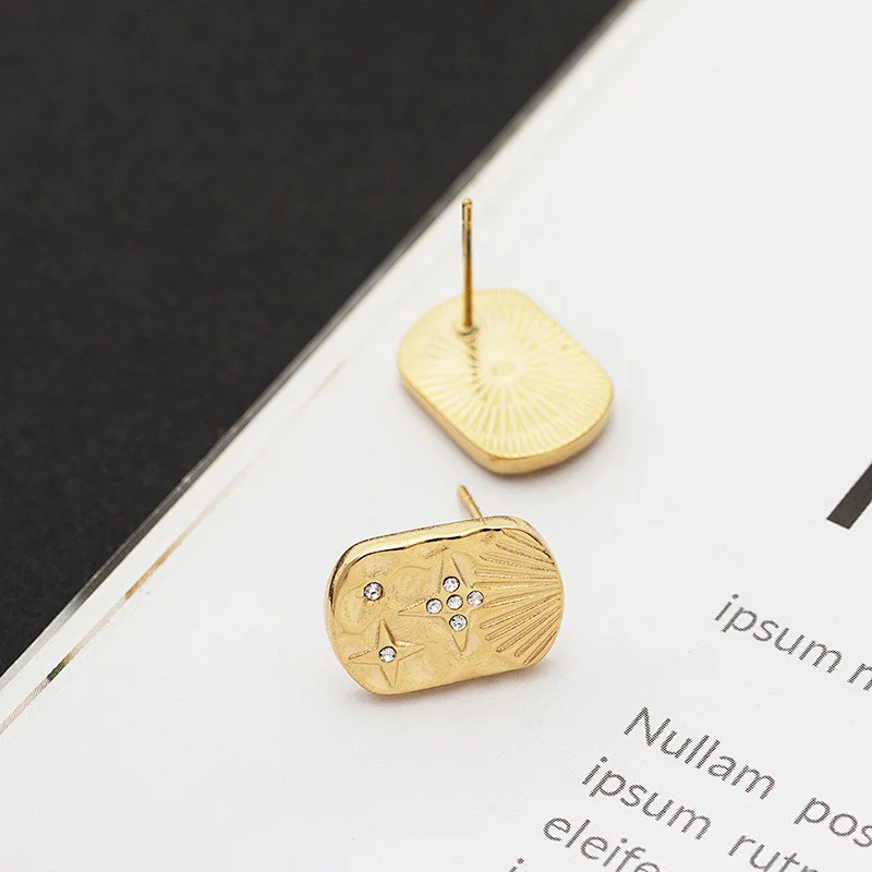 Simple Square Stud Earrings Stainless Steel Zircon Earrings