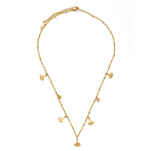 Chain Women Stainless Steel Ginkgo Biloba Pendants Necklace