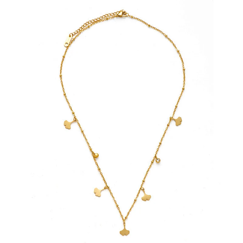Chain Women Stainless Steel Ginkgo Biloba Pendants Necklace