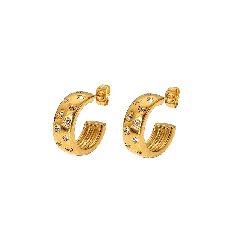 Simple C Shape Earrings Women's Zircon Earring Jewelry