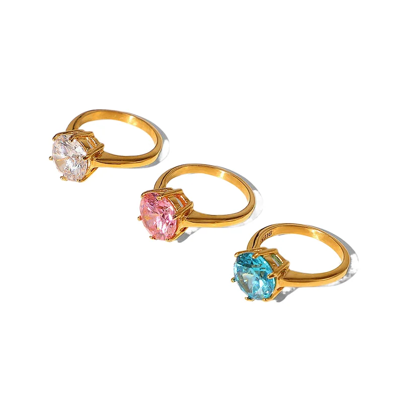 Vintage Gold Plated Stainless Steel Oval Zircon Ring