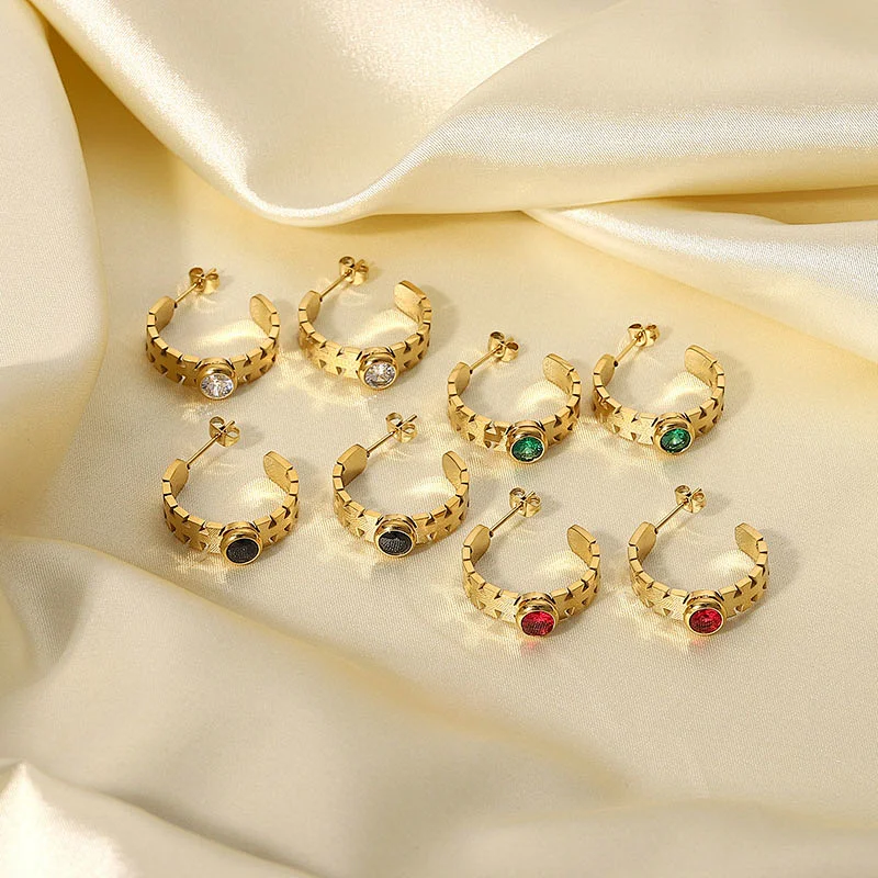 C Shape Zircon Earrings Women's Vintage Earrings