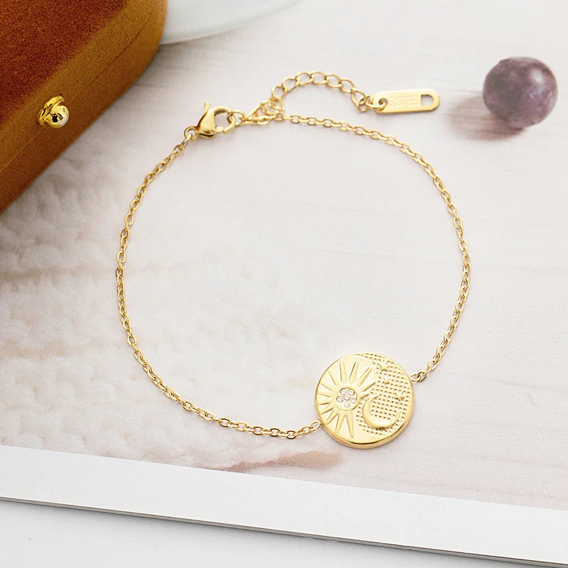 Sun Moon Stars Bracelet Titanium Steel Chain Jewelry