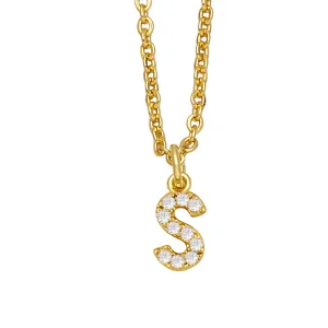 18k Gold Plated DIY Letters Necklace With CZ Diamond Pendant
