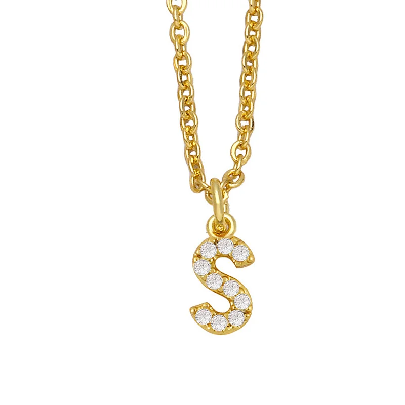 18k Gold Plated DIY Letters Necklace With CZ Diamond Pendant