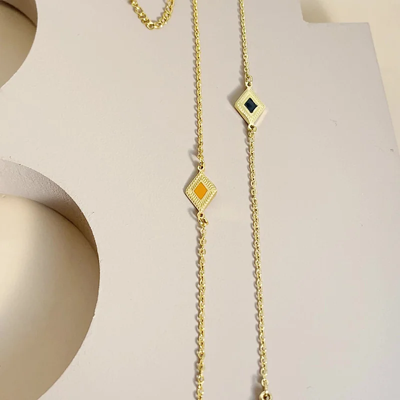 Charm Bracelet Gold Plated Chain Stainless Steel Rhombus