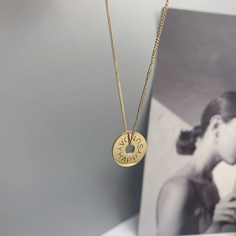 Gold Plated Steel Jewelry Chain Icon Pendant Necklace
