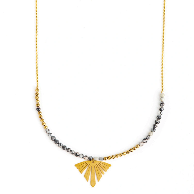 Stainless Steel Pendant Necklace With Stone Beads