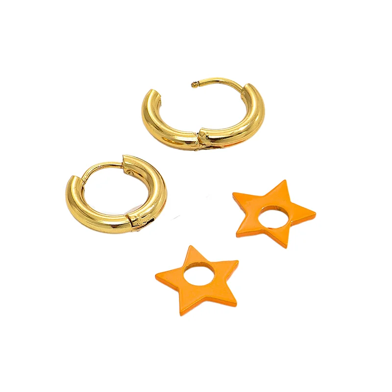 Orange Star Pendant Earrings Hollow Hoop Earrings