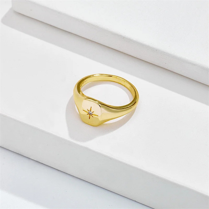 New Rings Star Ring Copper Plated 14K Gold Zircon Ring