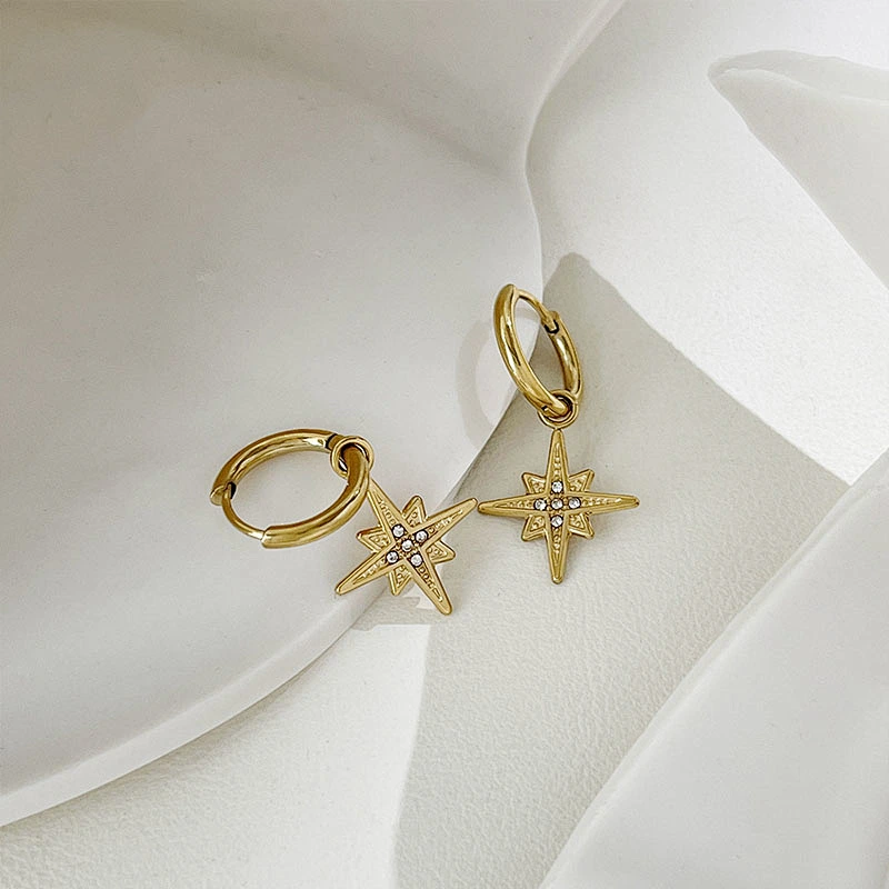 Luxury Star Earrings Female Star Zircon Hoop Earrings