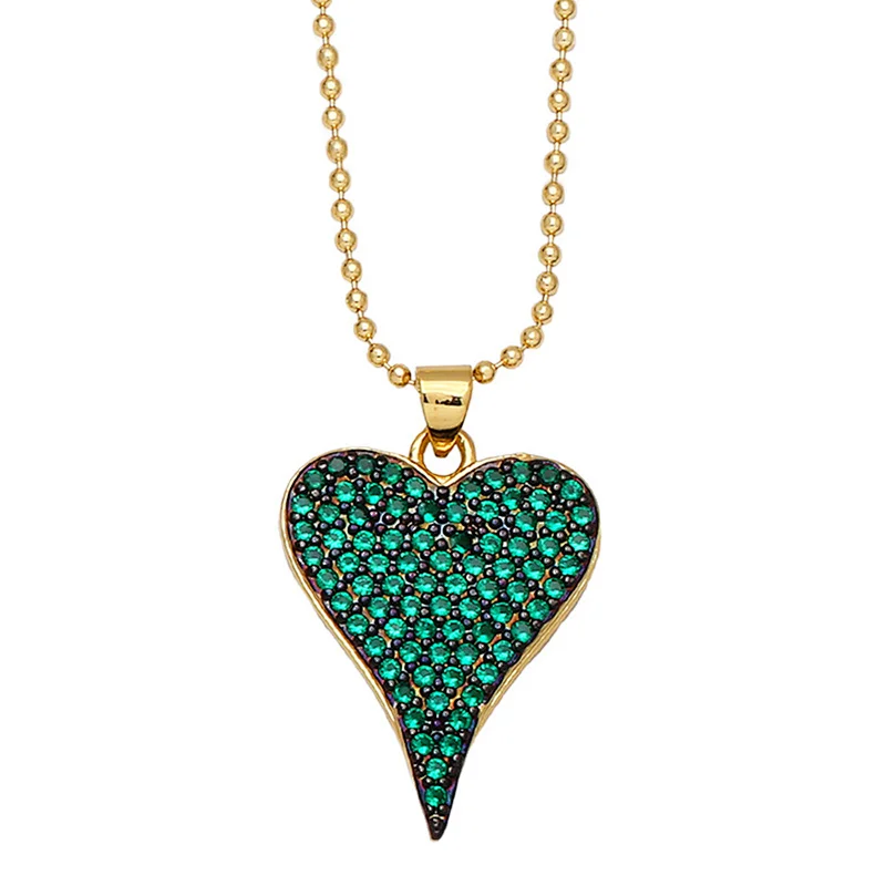 Heart Shaped Pendant Brass Necklace Micro Setting Jewelry