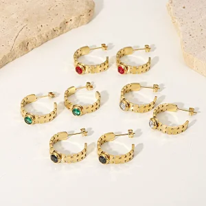 C Shape Zircon Earrings Women's Vintage Earrings