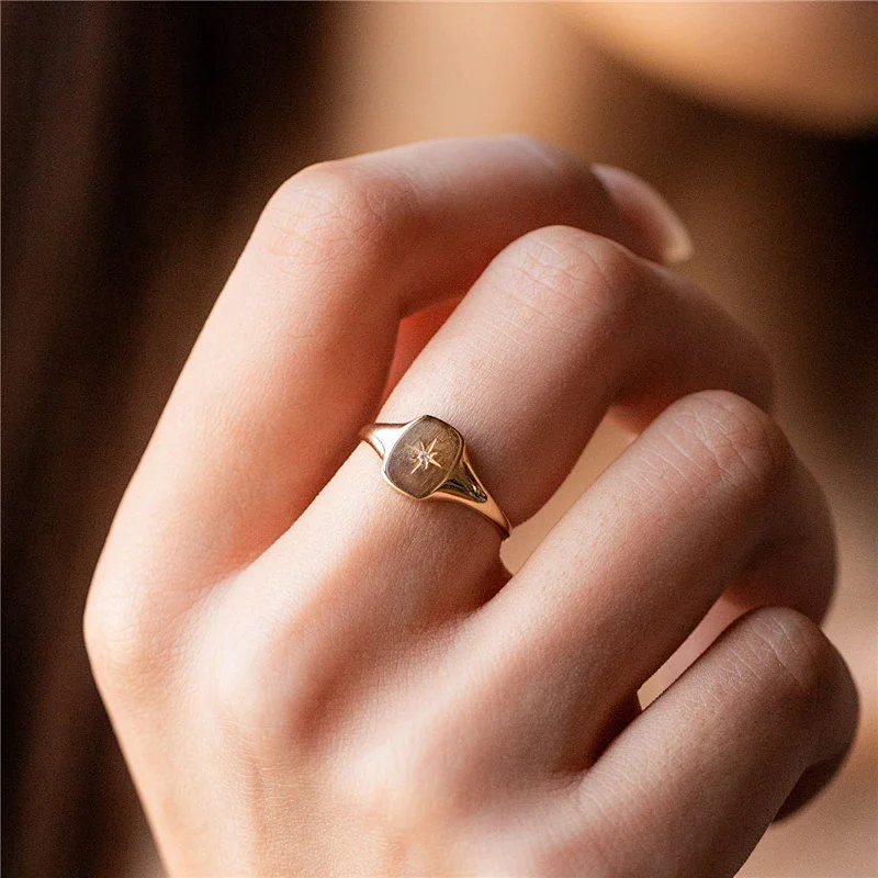 New Rings Star Ring Copper Plated 14K Gold Zircon Ring