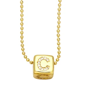 Geometric Gold Plated Zirconia Letters Pendant Necklace