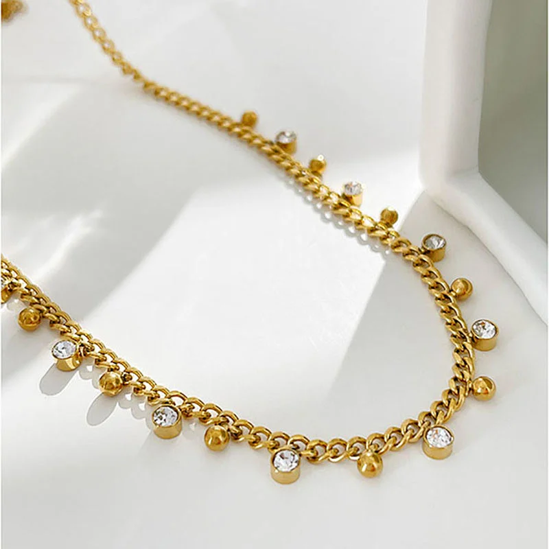 Vintage Titanium Steel Zircon Pendant Necklace
