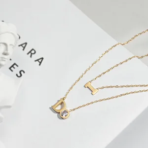 Letter I Do Necklace Stainless Steel Zircon Gold Plated Necklace