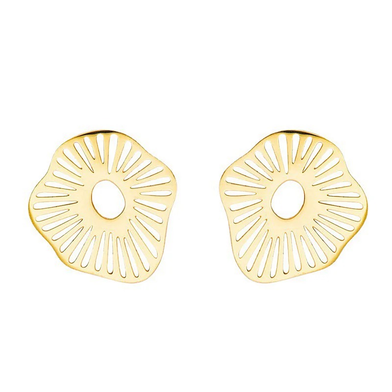 Simple Design Golden Hollow Earrings Nickel Free Stainless Steel