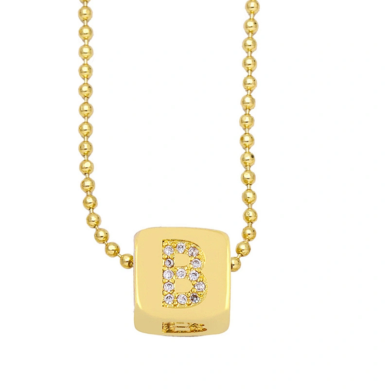 Geometric Gold Plated Zirconia Letters Pendant Necklace