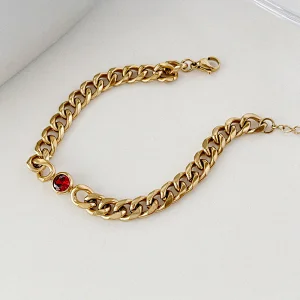Gold Chain Zircon Titanium Steel Necklace Simple Bracelet Women Set