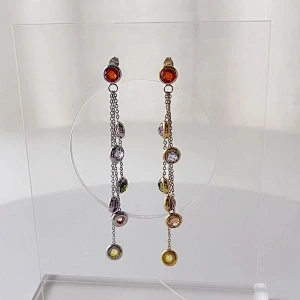 Stainless Steel Zircon Earrings Long Tassel Design Earrings