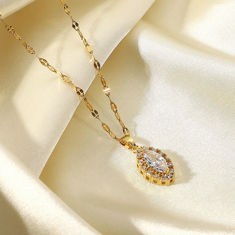 Stainless Steel White Cubic Zircon Pendant Necklace Women