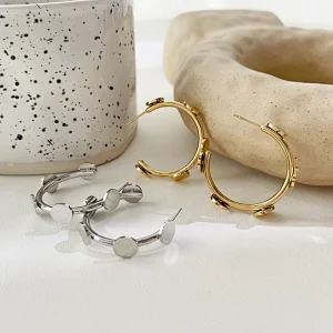 Metal Stainless Steel Earrings Gold C Shape Earrings