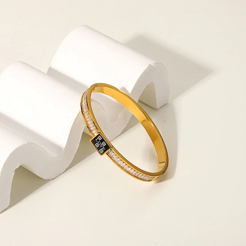Fashion Stainless Steel LOVE Square Zircon Bracelet Women