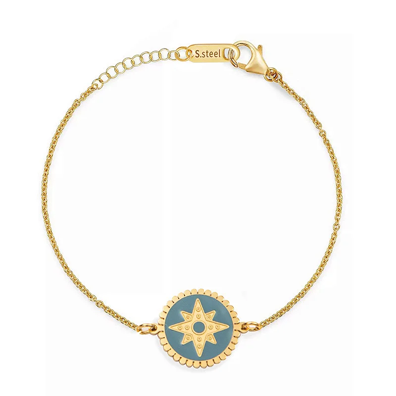 Vintage Titanium Steel Bracelet Gold Pentagram Bracelet