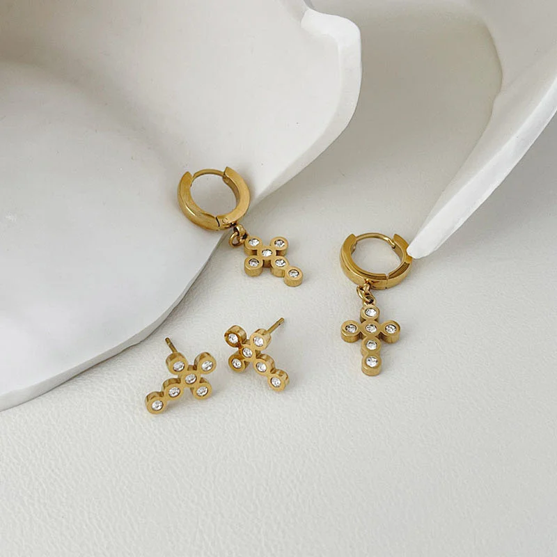 2022 New Hoop Earrings Cross Zircon Earrings