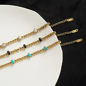 Simple Natural Stone Bracelet Oval Turquoise Cuban Chain Bracelet