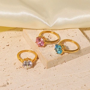 Vintage Gold Plated Stainless Steel Oval Zircon Ring