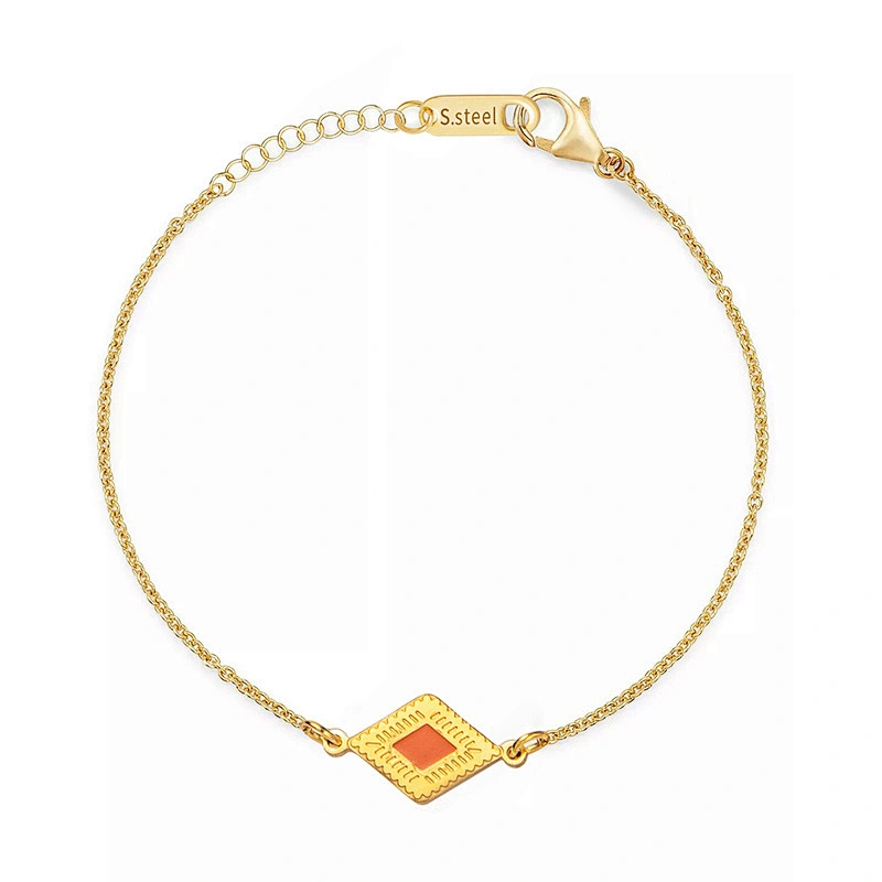 Charm Bracelet Gold Plated Chain Stainless Steel Rhombus