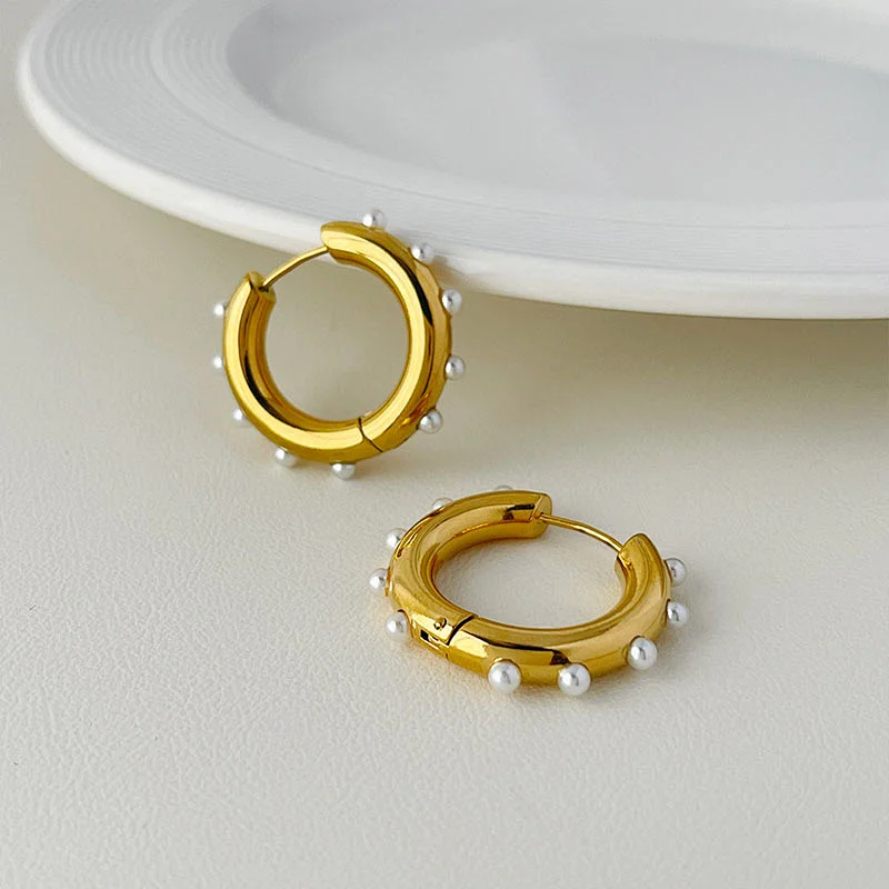 Cute Mini Pearl Earrings Gold Hoop Earrings Women