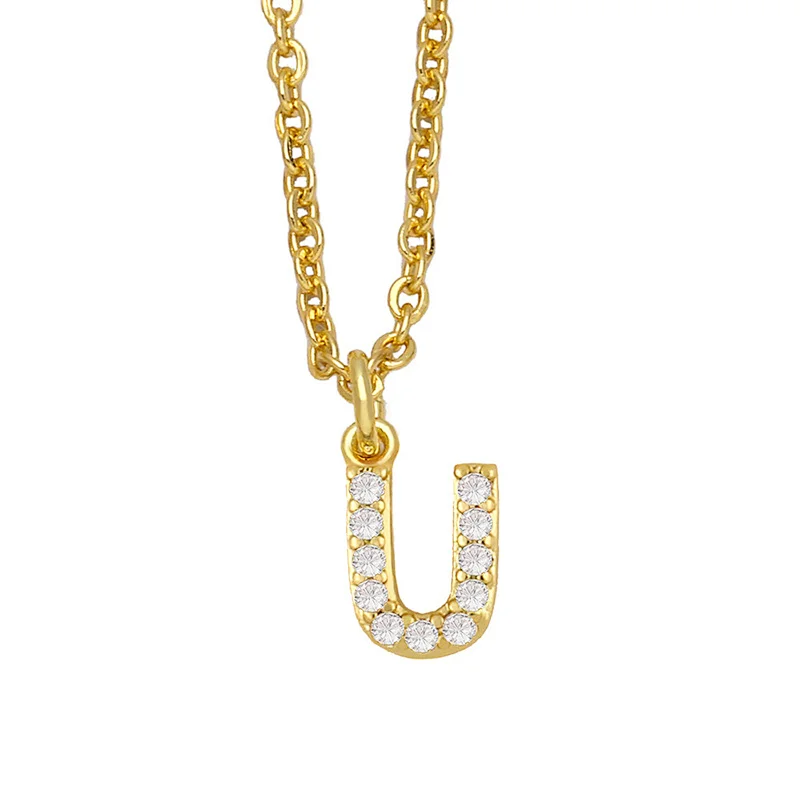 18k Gold Plated DIY Letters Necklace With CZ Diamond Pendant