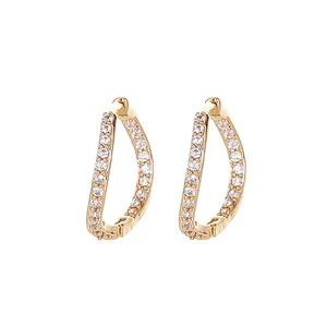Brass Hoop Earring Zircon Women Jewelry Irregular Design